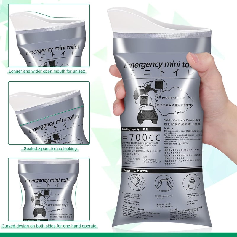 OUMEE 28/23/20/12/8 Pack Disposable Urine Bags, 700ML Travel Pee Bags Unisex Urinal Bag Vomit Bag for Travel Traffic Jam Emergency Portable Camping Urinal Bags for Men Women - Image 4